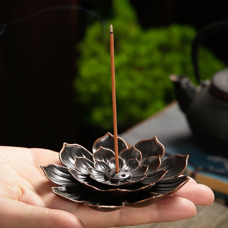 Bronze Lotus Incense Stick Burner
